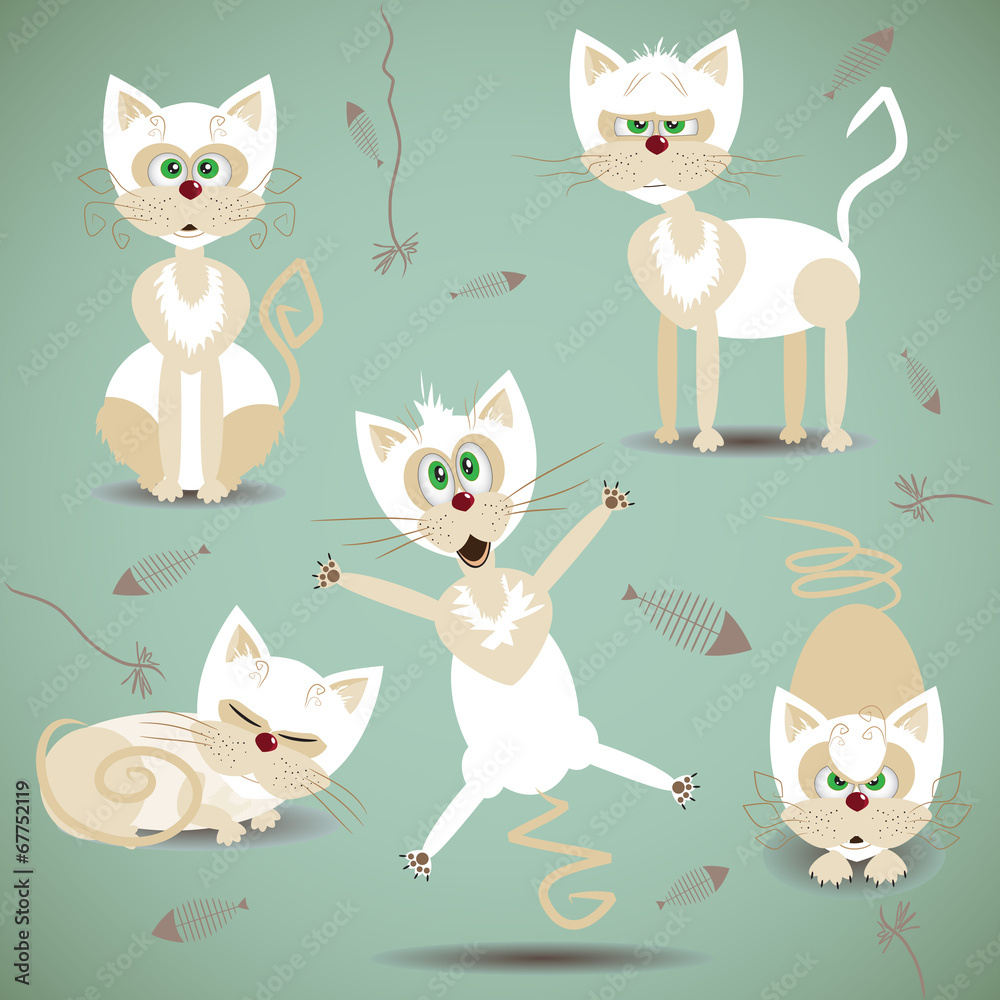 Vector illustration with set of white cats