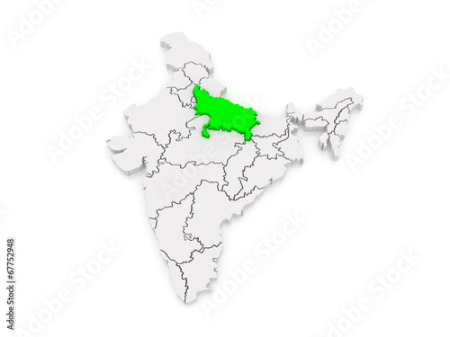 Map of Uttar Pradesh. India.