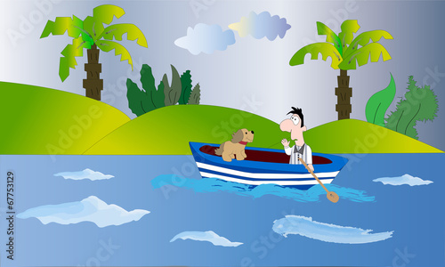 Hombre en barco con su perro © Lola Fdez. Nogales