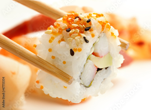 bamboo chopsticks with california roll