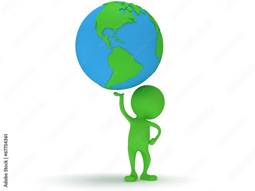 3d green man stand with earth planet globe 3d green man stand with earth planet globe