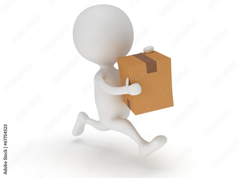 3d man icon running with a box in his hand 3d man icon running with a box in his hand