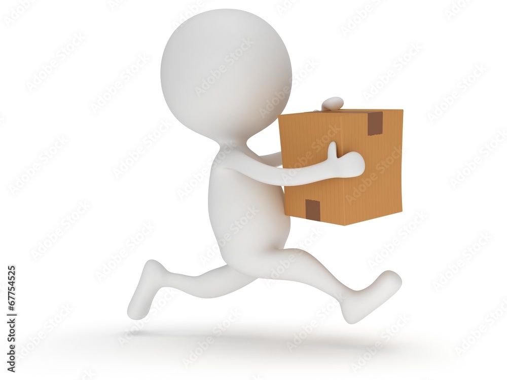 3d man icon running with a box in his hand 3d man icon running with a box in his hand