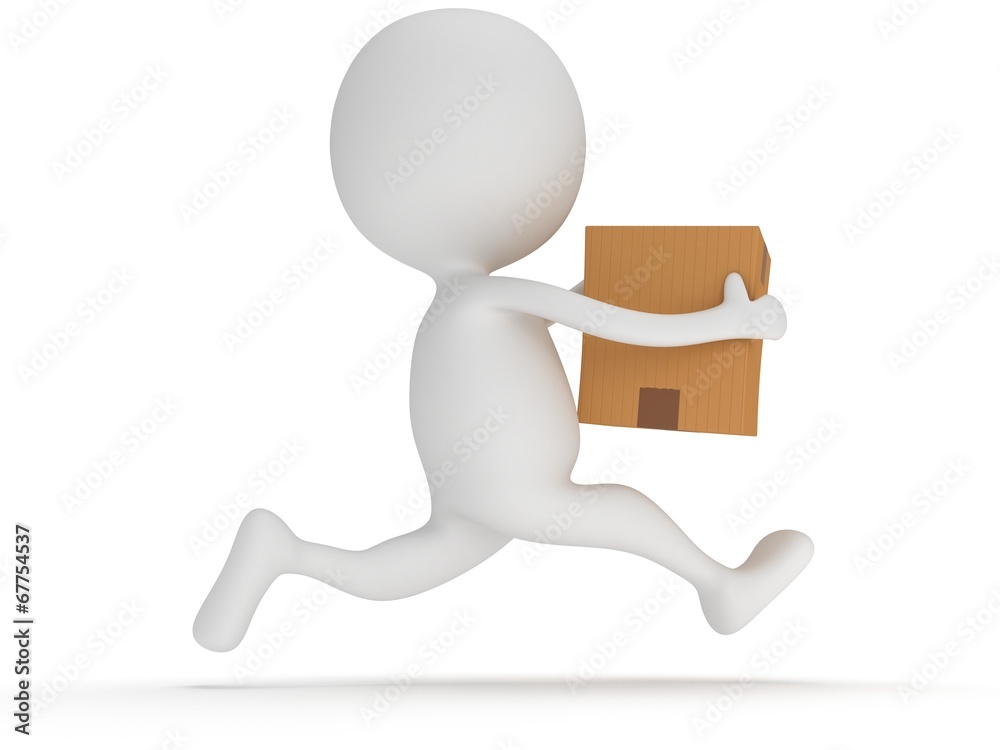 3d man icon running with a box in his hand 3d man icon running with a box in his hand