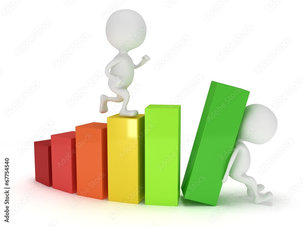 3D colored bar graph and running man 3D colored bar graph and running man