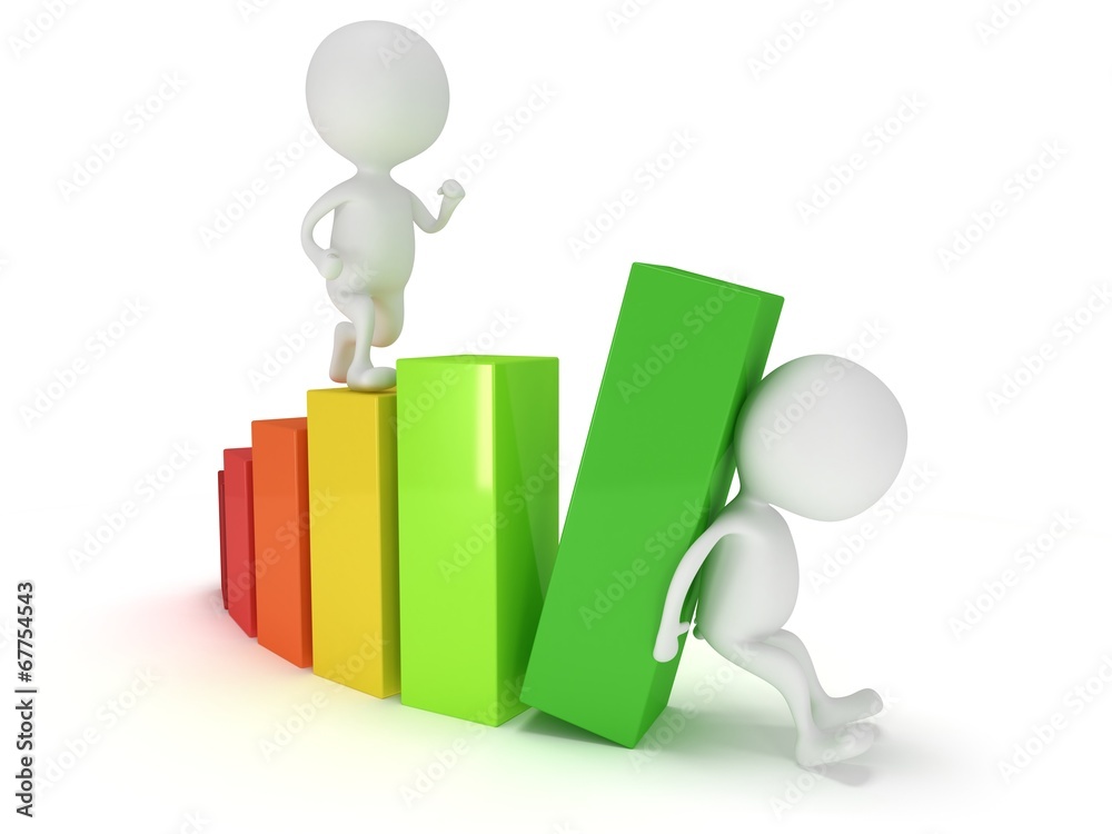 3D colored bar graph and running man 3D colored bar graph and running man