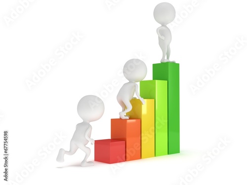 3D colored bar graph and climbing people