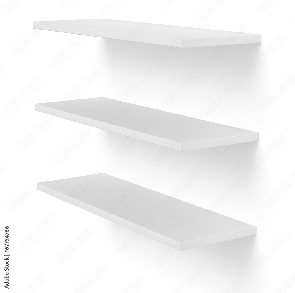 3D three empty blank shelves on white 3D three empty blank shelves on white