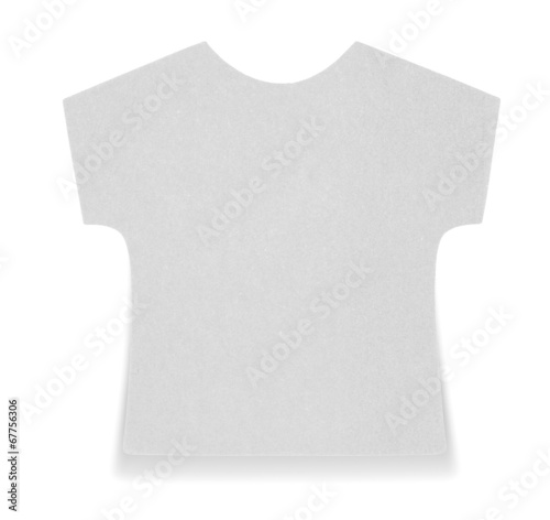Flat gray T-shirt sticky note, isolated, with shadow on bottom