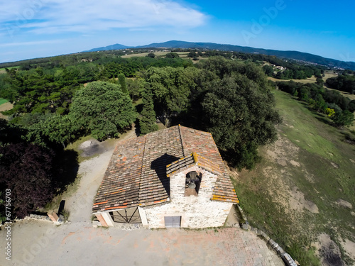 aerial view of small rural church in Cardedeu, Catalonia photo