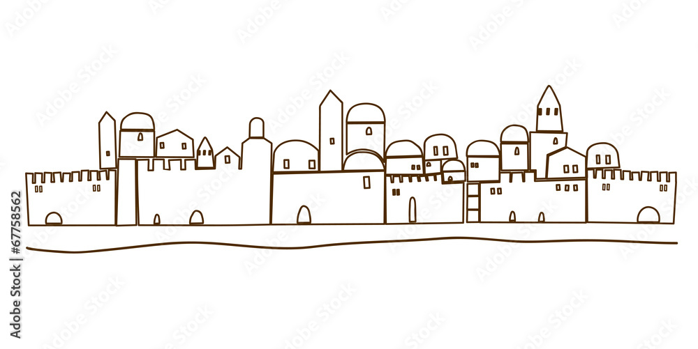 Naklejka premium Middle East Town , OLd City, Illustration