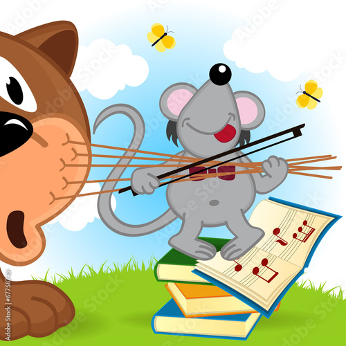 mouse violinist - vector  illustration, eps