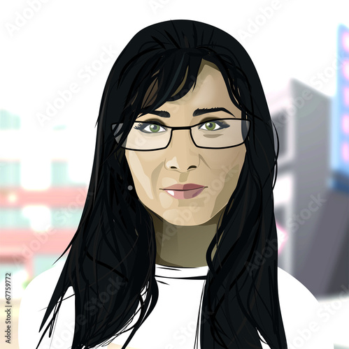 Dark hair girl with glasses