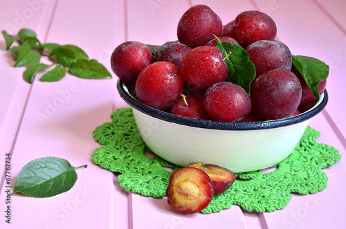 Plum in a white bowl.