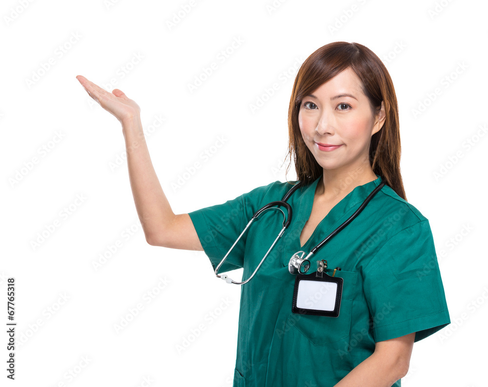 Medical doctor woman with hand presentation Medical doctor woman with hand presentation