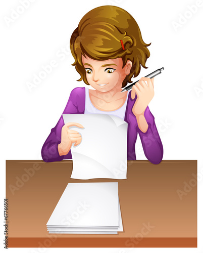 A young woman taking an exam