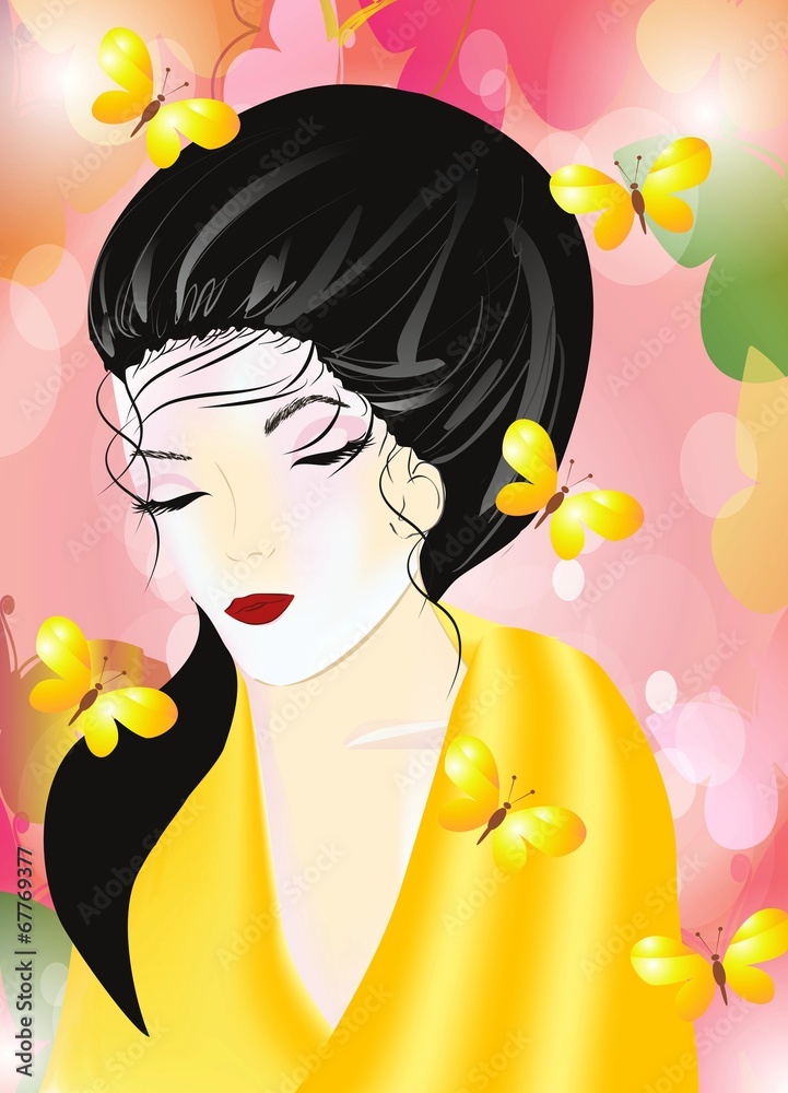 kobieta w kimonie, - obrazy, fototapety, plakaty 