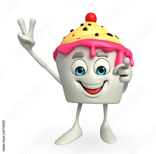 Cuadro en lienzo Ice Cream character is Victory sign