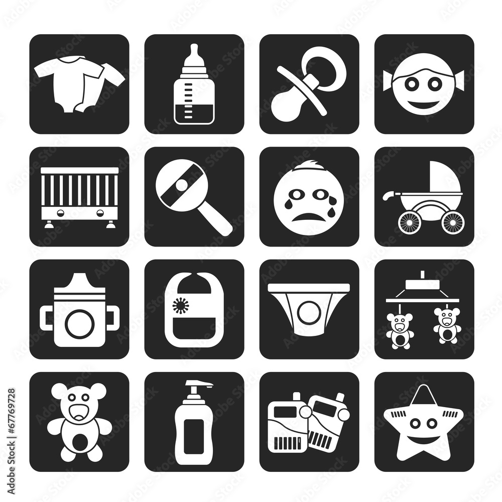 Silhouette Baby, children and toys icons Silhouette Baby, children and toys icons