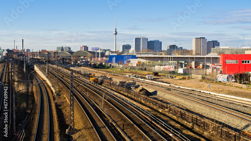 Cityscape with railroads in Berlin, Germany