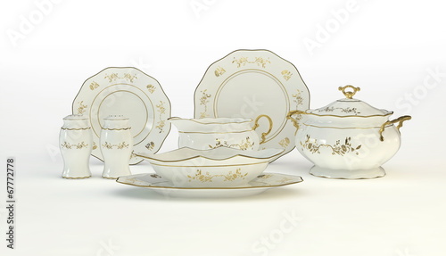 Set of antique tea and coffee cups, isolated