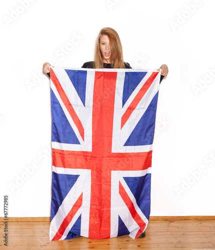 British girl with the Union Jack flag