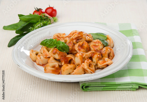 Photography Italian tortellini pasta with tomato sauce