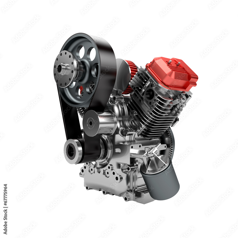 Assembled V2 engine of large powerful motorbike isolated on whit Assembled V2 engine of large powerful motorbike isolated on whit