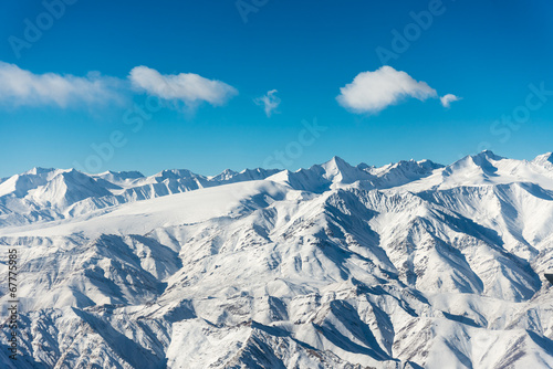 aerial view of snow mountain range