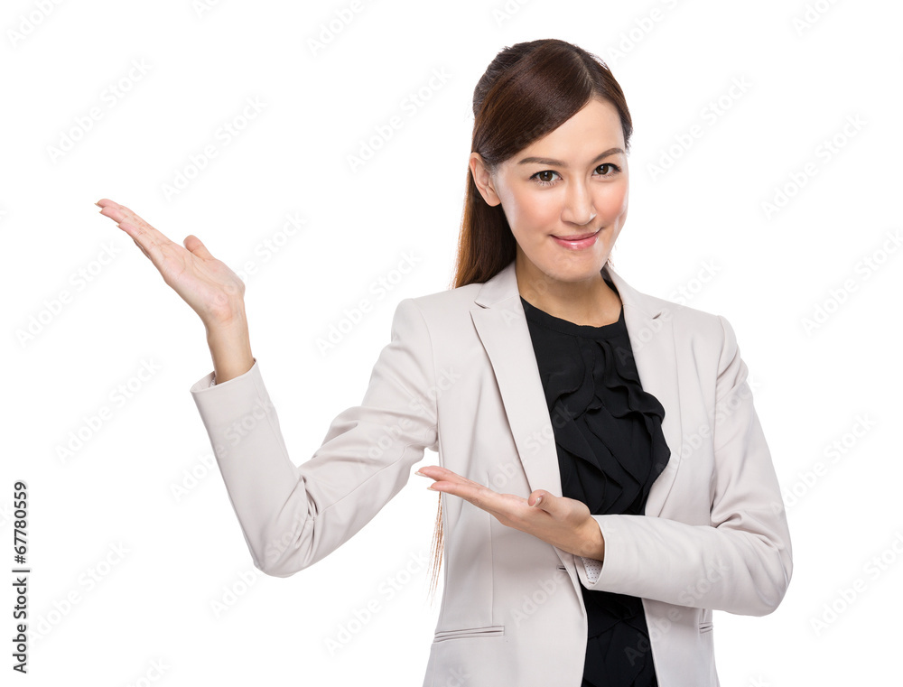 Young business woman presentation on white background Young business woman presentation on white background
