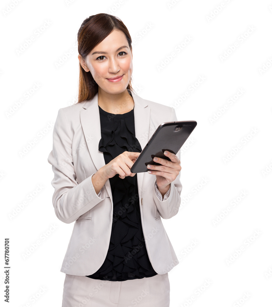 Young business woman using tablet on white background Young business woman using tablet on white background