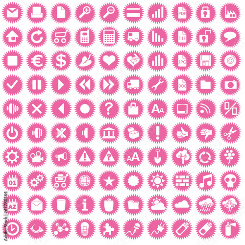 Einhundert Business Icons auf rosa Sternen