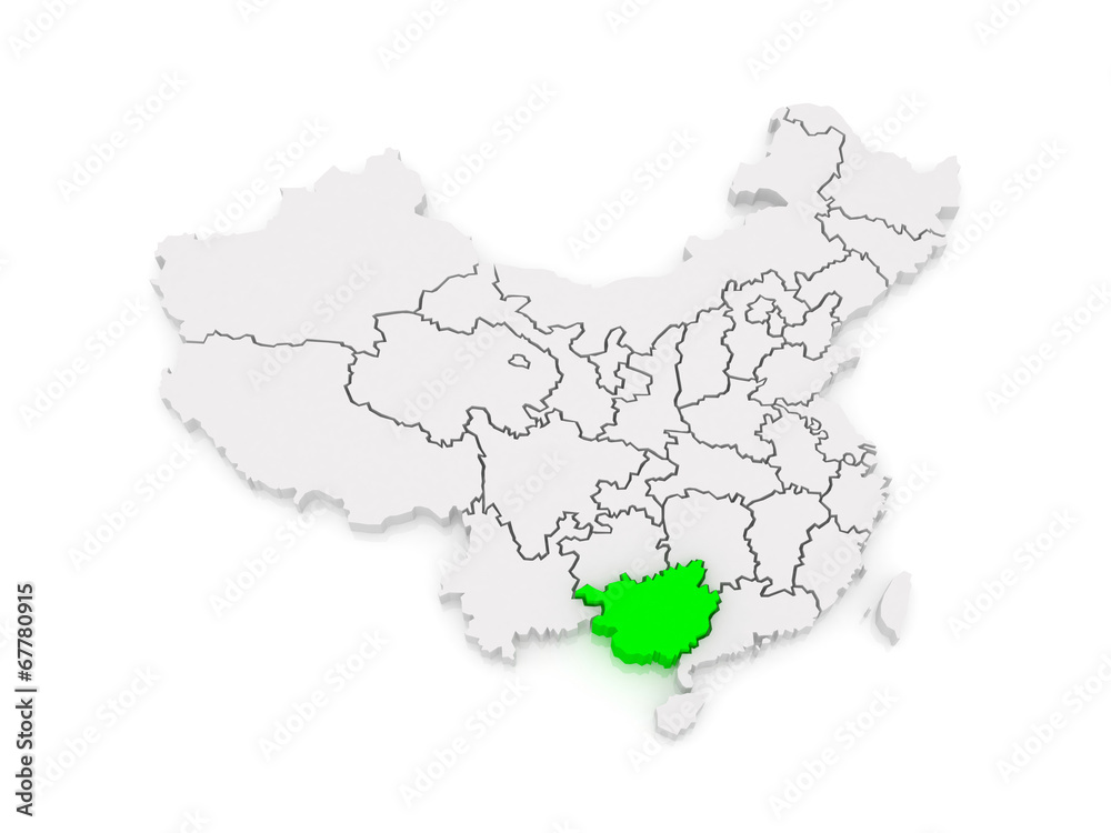 Fototapeta premium Map of Guangxi Zhuang Autonomous Region. China.