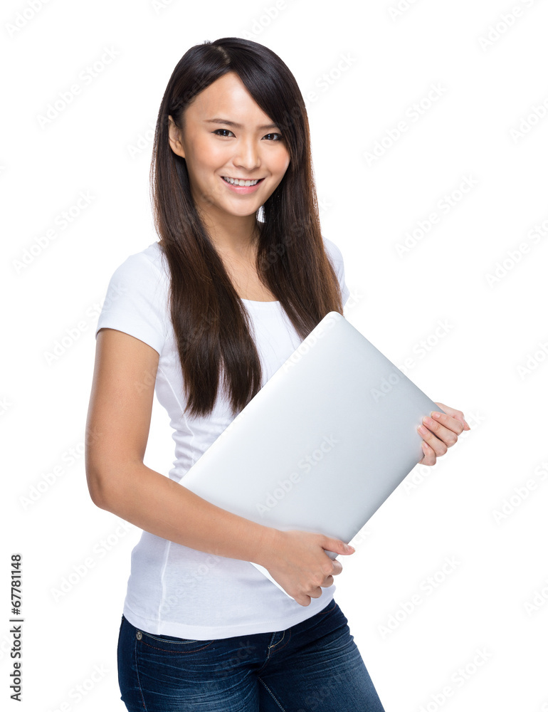 Asian woman with laptop on white background Asian woman with laptop on white background