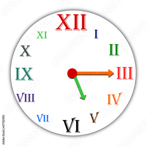 Horloge au chiffres romain multicolores