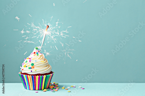 Celebration cupcake with sparkler photo