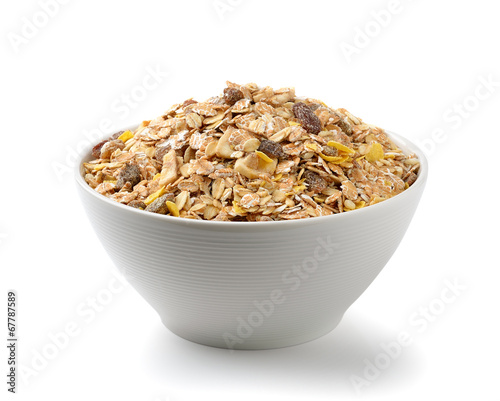 muesli breakfast placed on white background photo