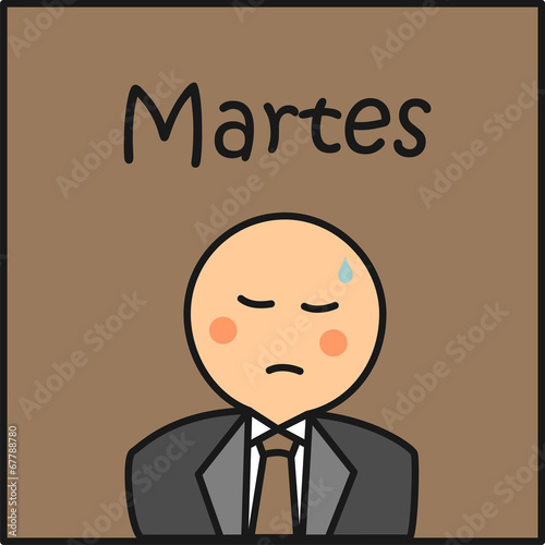 Martes. Días de la semana. Avatar sudando. Ilustración vectorial