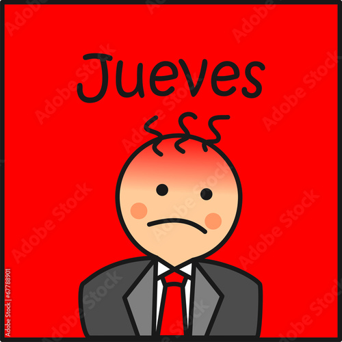 Jueves. Días de la semana. Avatar estresado. Ilustración vectorial