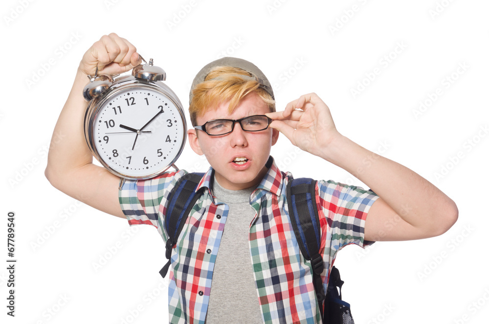 Student missing his studying deadlines on white Student missing his studying deadlines on white