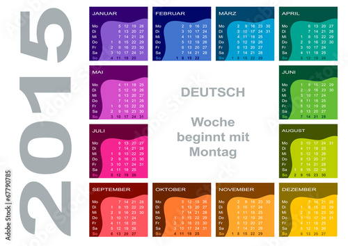Jahreskalender 2015 (deutsch, Woche beginnt mir Montag)
