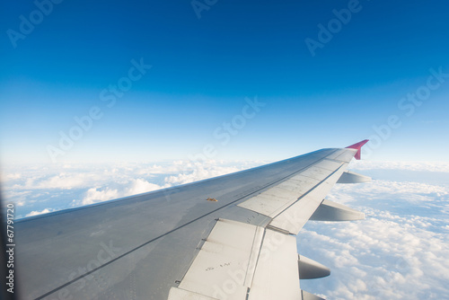 Airplane wing out of window