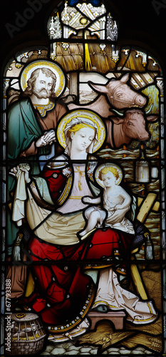 Nativity  the birth of Jesus in stained glass