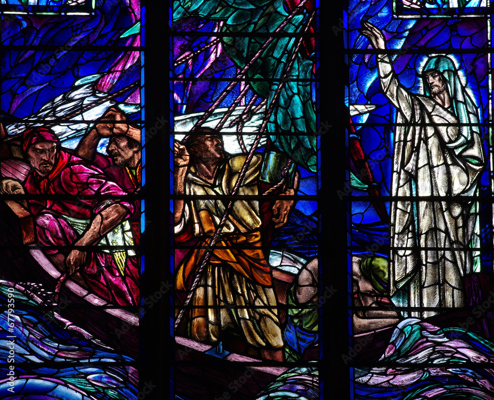 Wonder of Jesus: calming the storm in stained glass