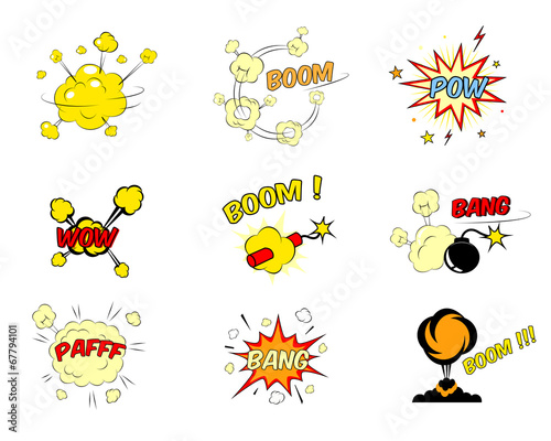 Set of comic cartoon text explosions photo