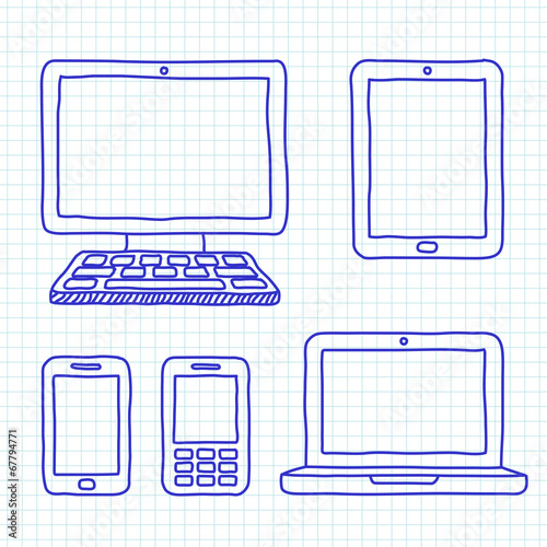 Digital devices hand drawn