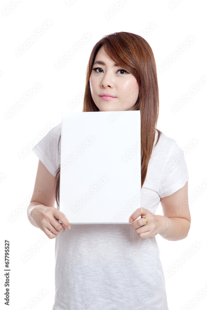 Asian girl hold blank sign