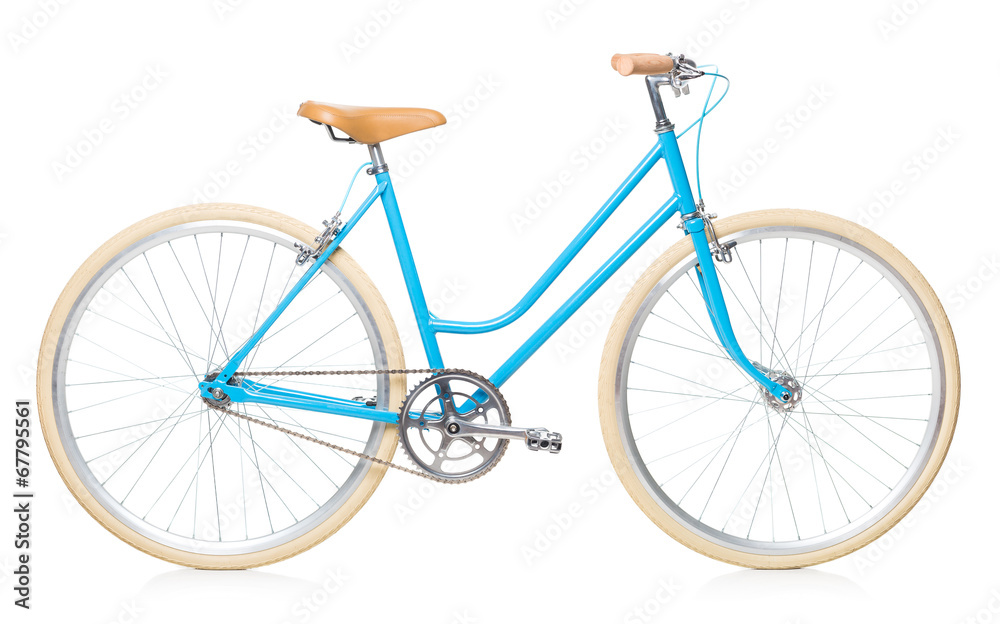 Stylish womens blue bicycle isolated on white Stylish womens blue bicycle isolated on white
