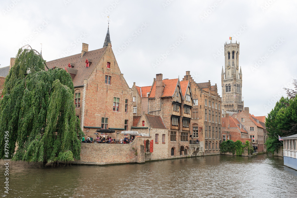 Canals and brick houses of Bruges in Belgium Flanders