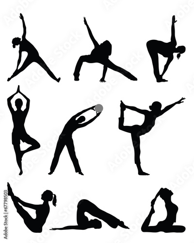 Black silhouettes of Fitness and Yoga, vector